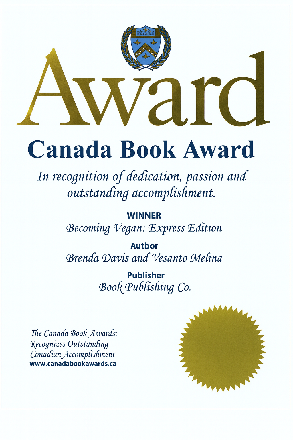 Canada Book Award: Becoming Vegan: Express Edition